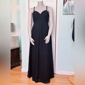 Size 12 14 Black Bridesmaid Gown Empire Waist Dress Chiffon Spaghetti Straps